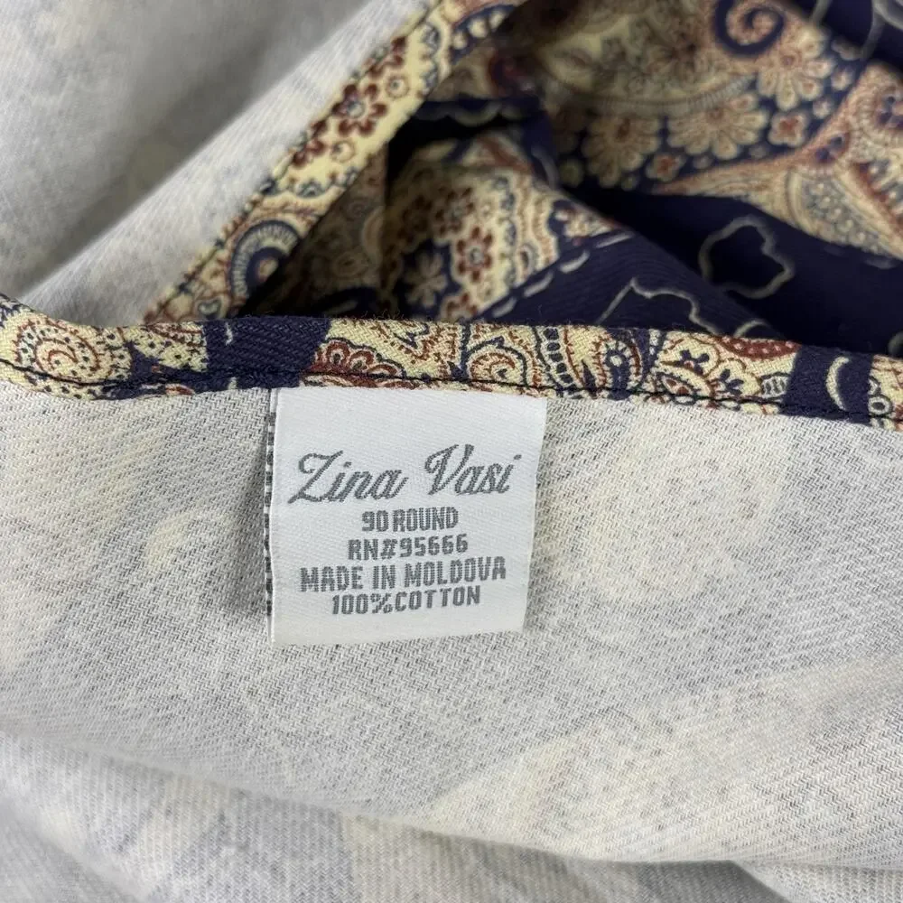 Zina Vasi Navy Paisley Cotton Placemats Tablecloth Set Of 5 90 Round Table Decor